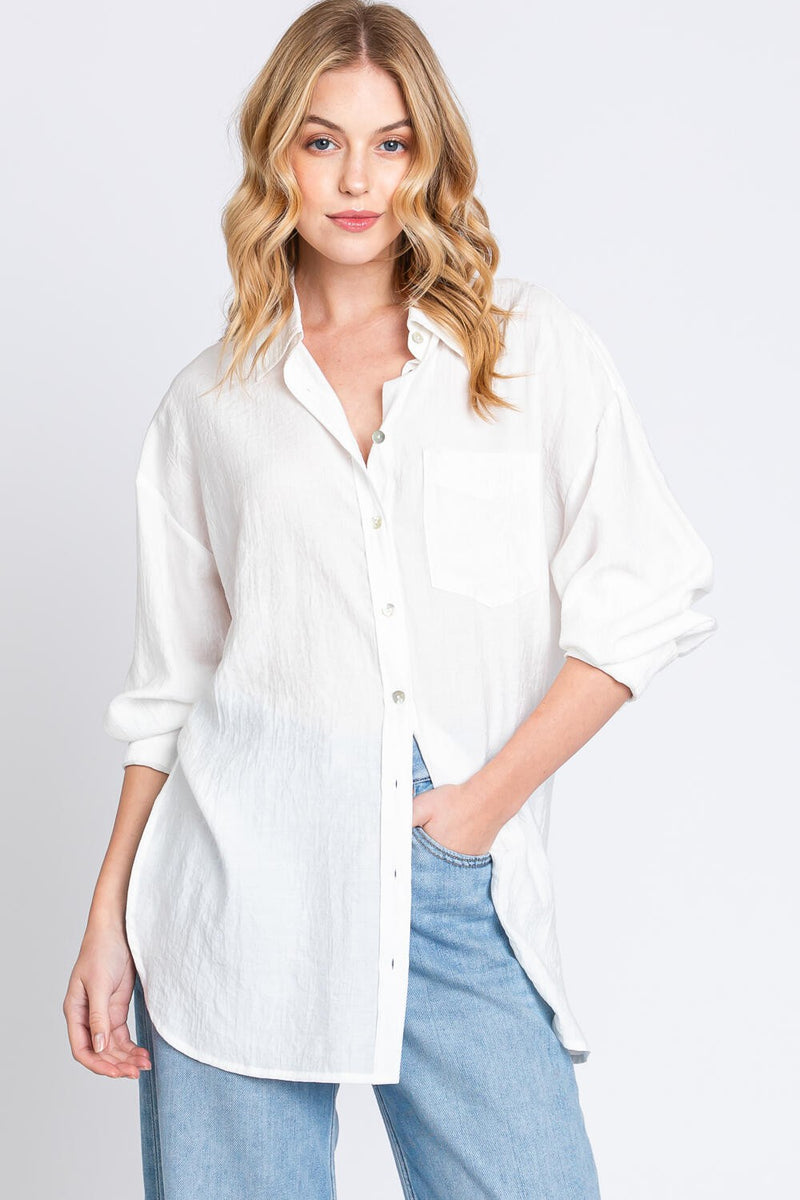 OVERSIZED BUTTON UP SHIRT - OFF WHITE