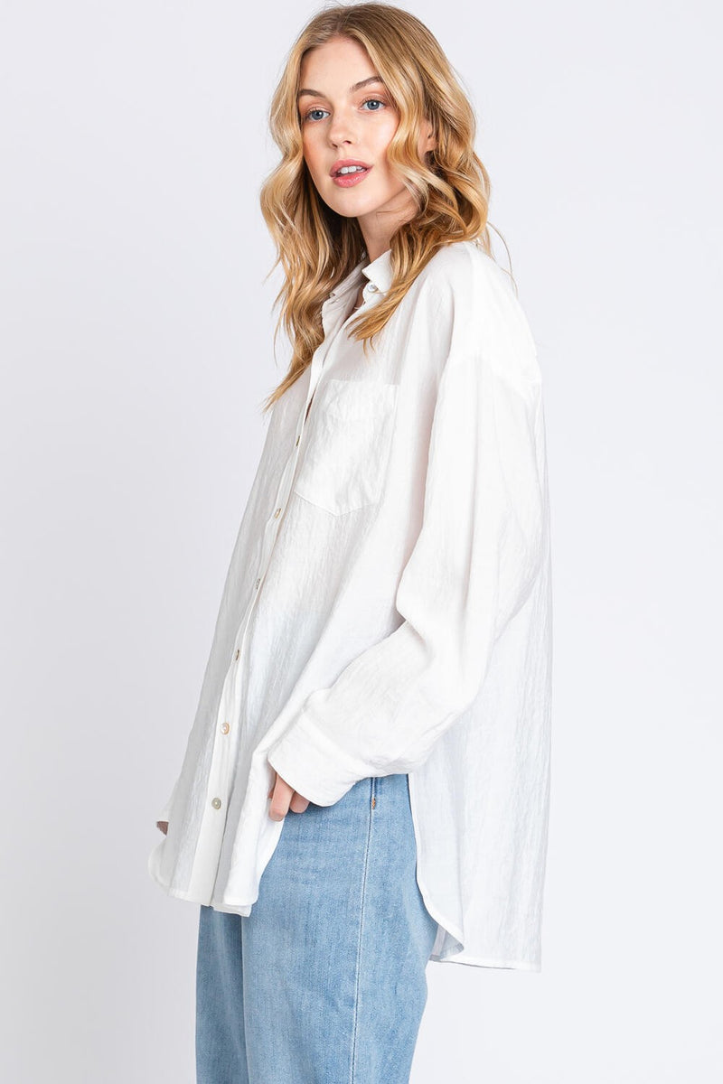 OVERSIZED BUTTON UP SHIRT - OFF WHITE