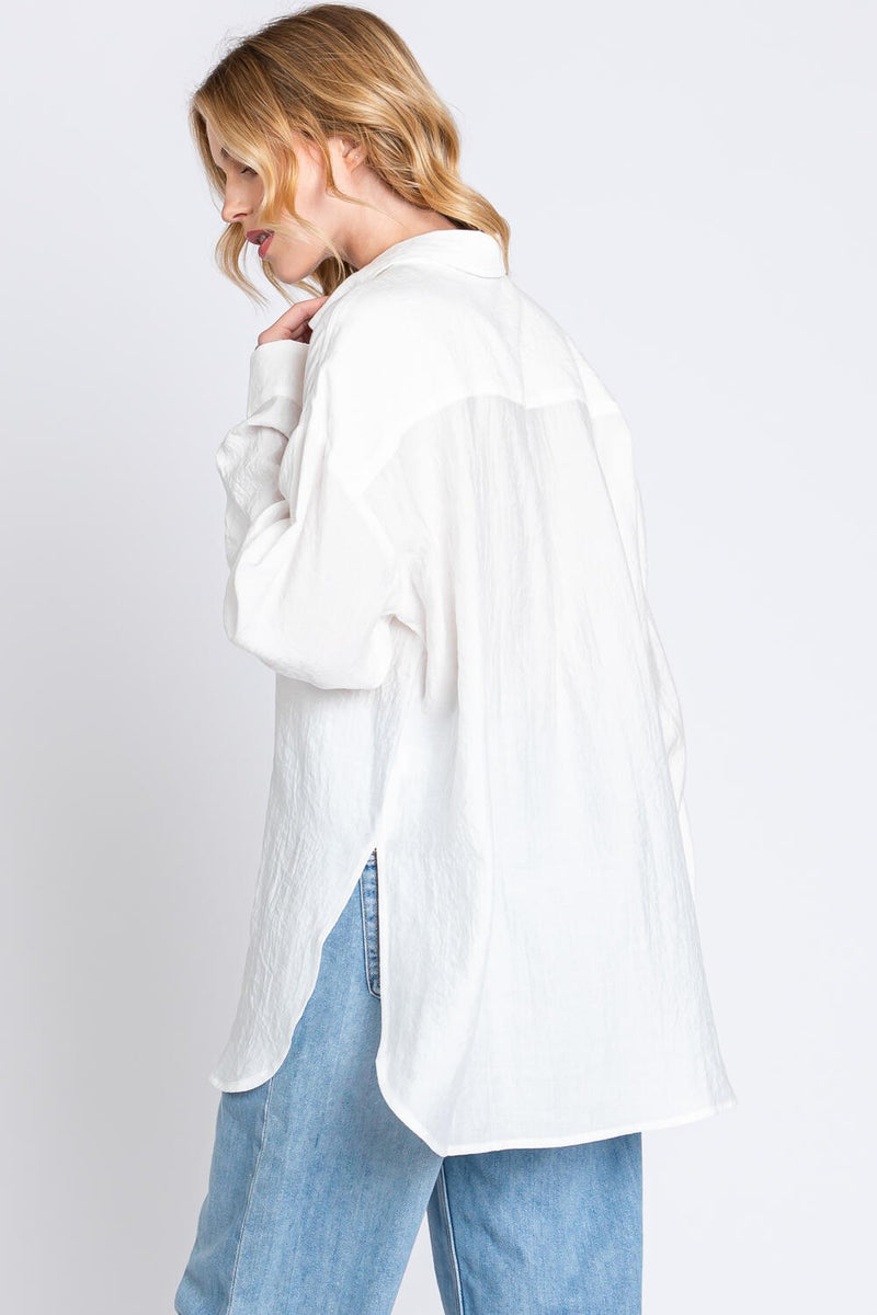 OVERSIZED BUTTON UP SHIRT - OFF WHITE