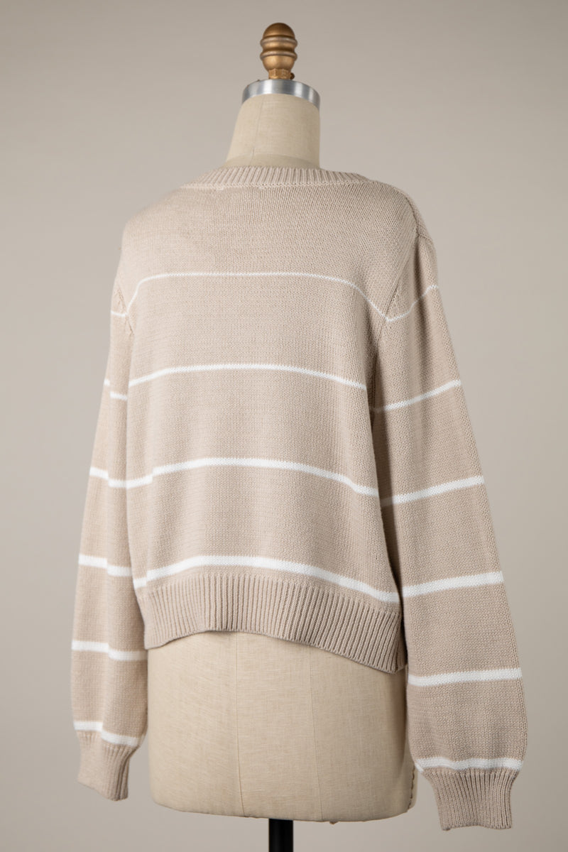 STRIPED CROPPED SWEATER - NUDE/IVORY