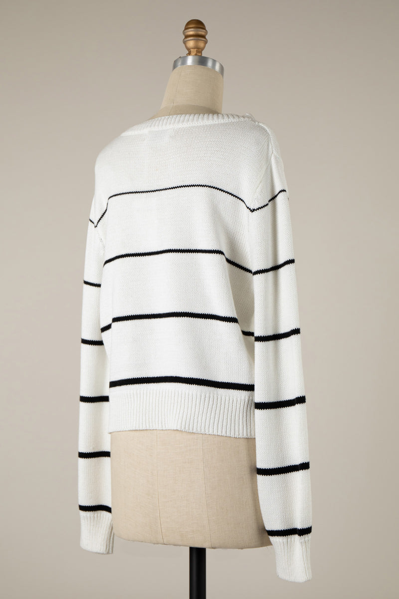 STRIPED CROPPED SWEATER - WHITE/BLACK