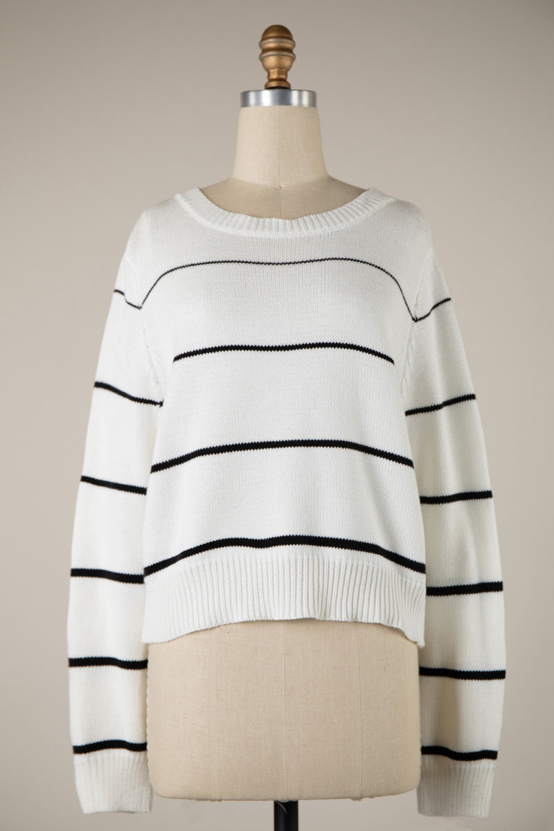 STRIPED CROPPED SWEATER - WHITE/BLACK