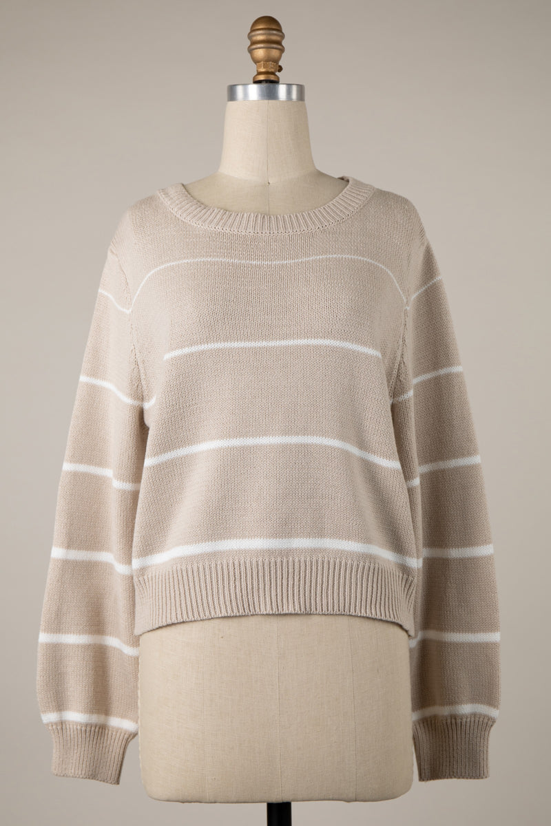 STRIPED CROPPED SWEATER - NUDE/IVORY