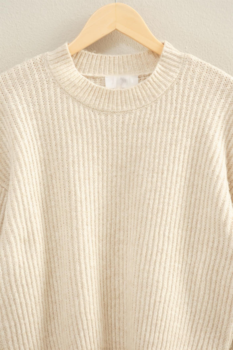 RIBBED CREW NECK SWEATER - ALPACA