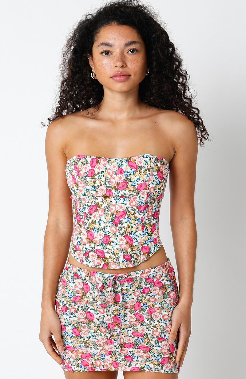 JAMIE FLORAL MINI SKIRT - WHITE/PINK MULTI