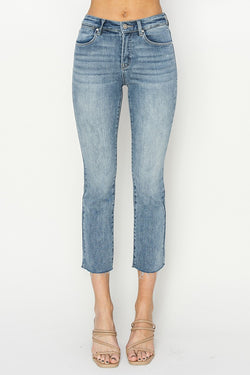 MID RISE ANKLE STRAIGHT JEANS -  MEDIUM WASH