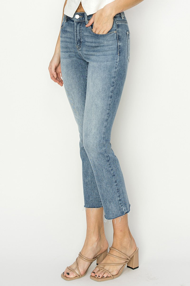MID RISE ANKLE STRAIGHT JEANS -  MEDIUM WASH