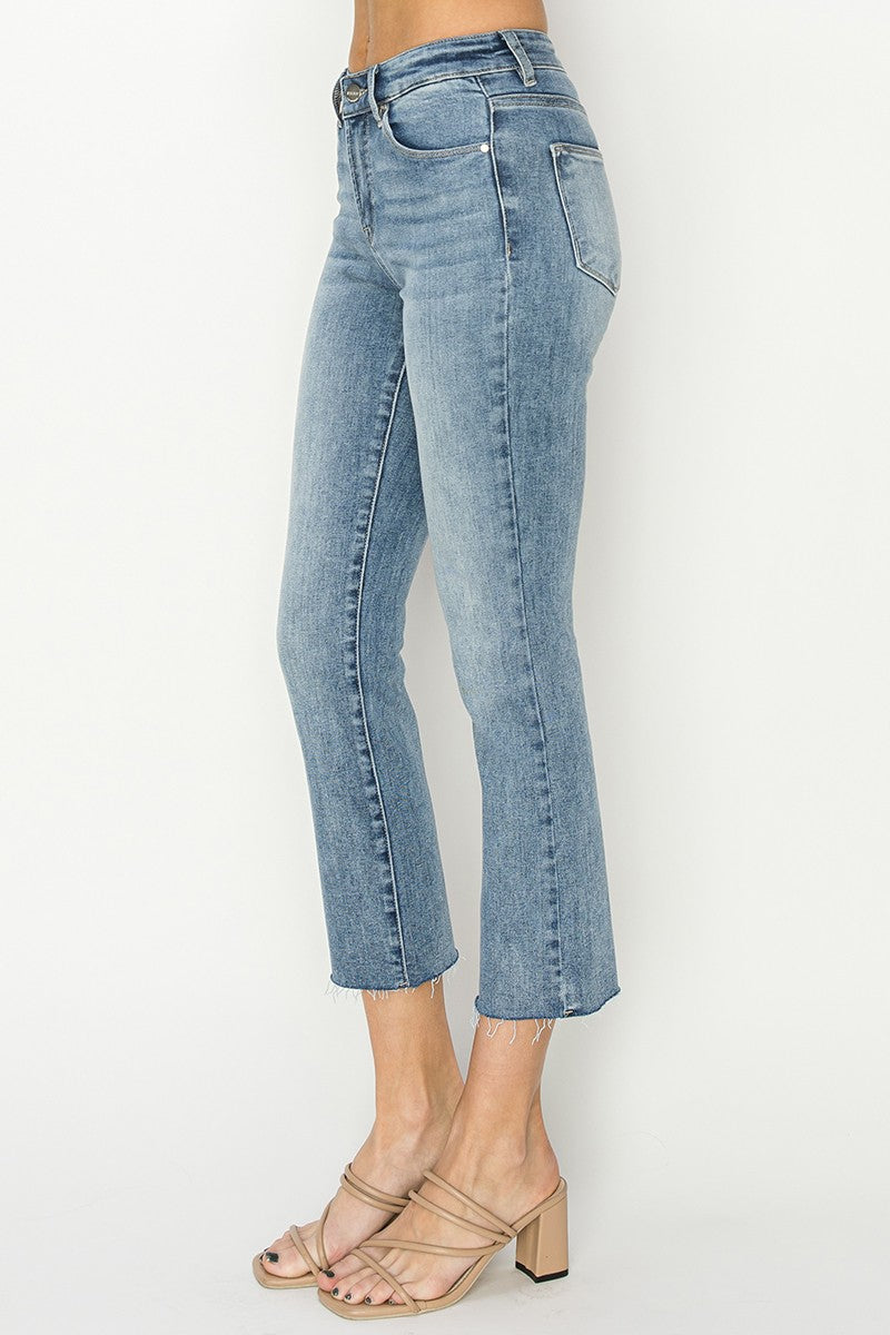 MID RISE ANKLE STRAIGHT JEANS -  MEDIUM WASH
