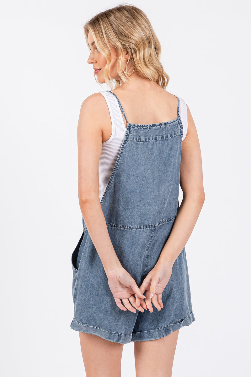 LIGHTWEIGHT DENIM ROMPER - MEDIUM WASH