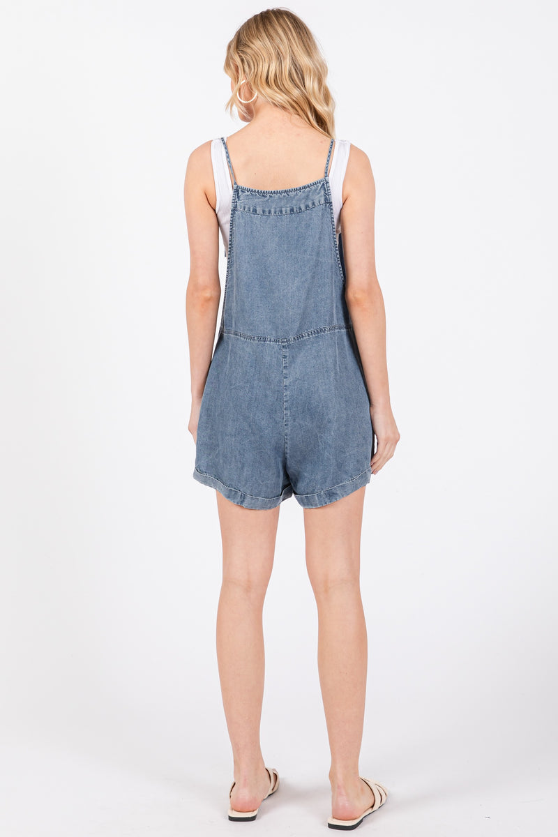 LIGHTWEIGHT DENIM ROMPER - MEDIUM WASH