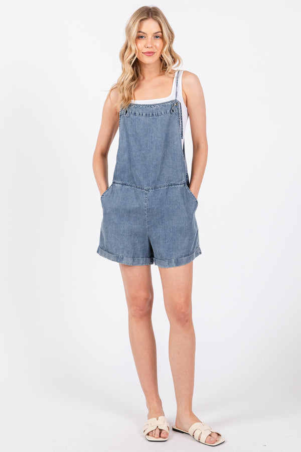 LIGHTWEIGHT DENIM ROMPER - MEDIUM WASH