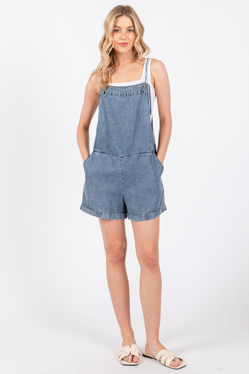 LIGHTWEIGHT DENIM ROMPER - MEDIUM WASH