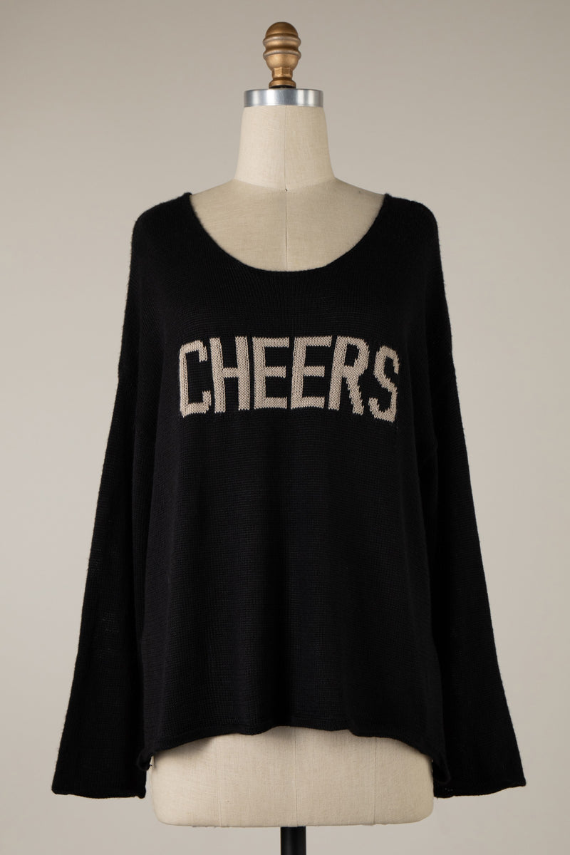 "CHEERS" LIGHTWEIGHT SWEATER - BLACK/BEIGE