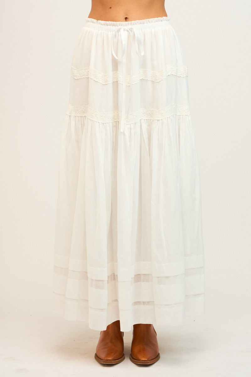 HIGH WAISTED TIERED MAXI SKIRT - WHITE