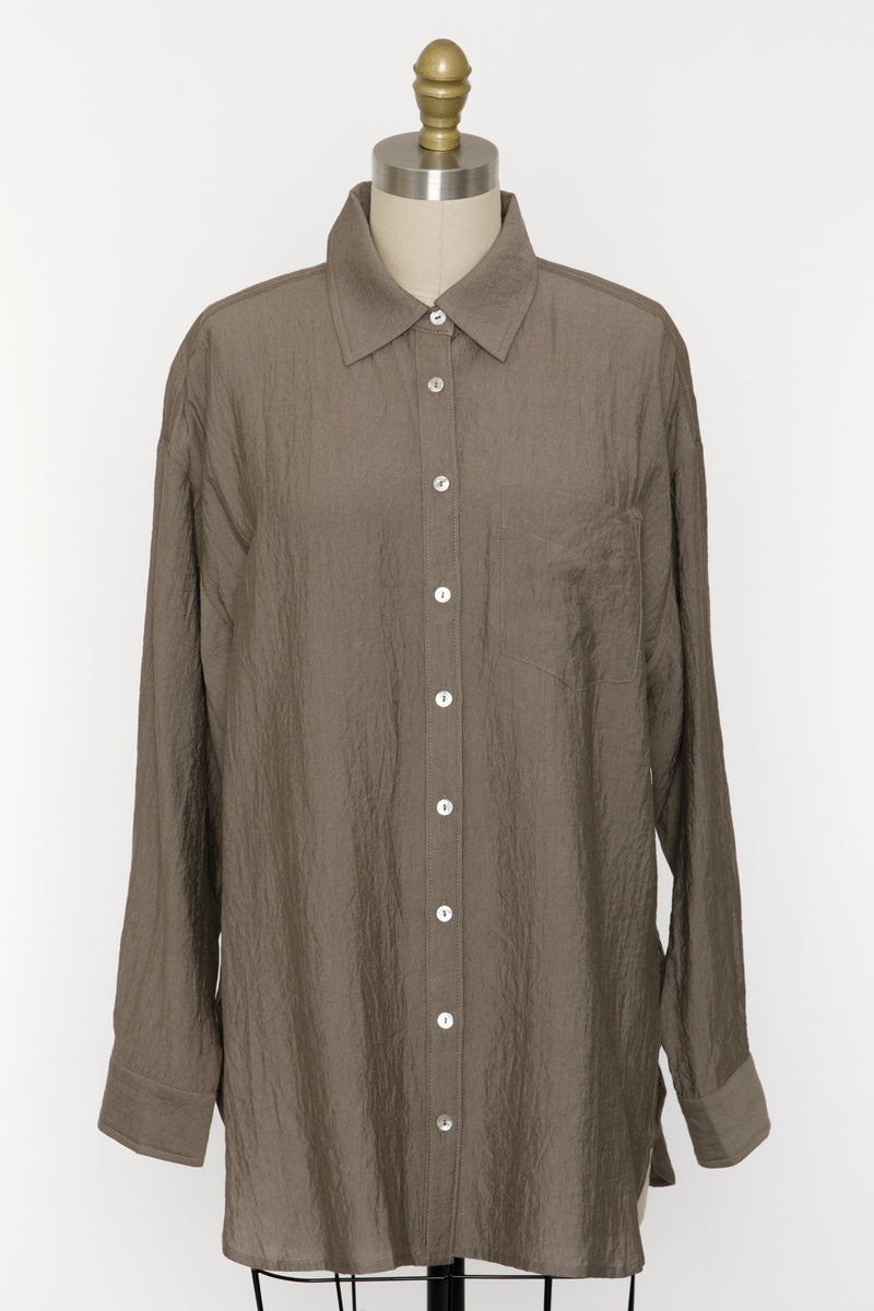 OVERSIZED BUTTON UP SHIRT - MOCHA