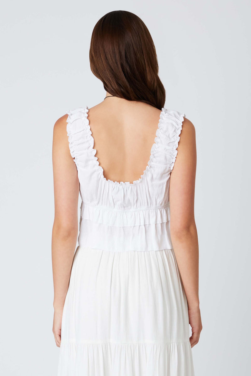 FRONT TIE RUFFLE TOP - WHITE