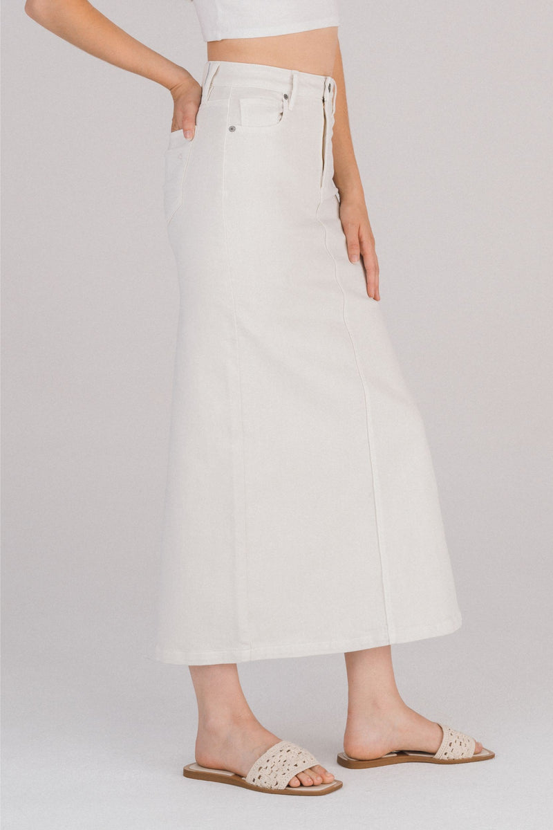 PEYTON DENIM MIDI SKIRT - SEA SALT