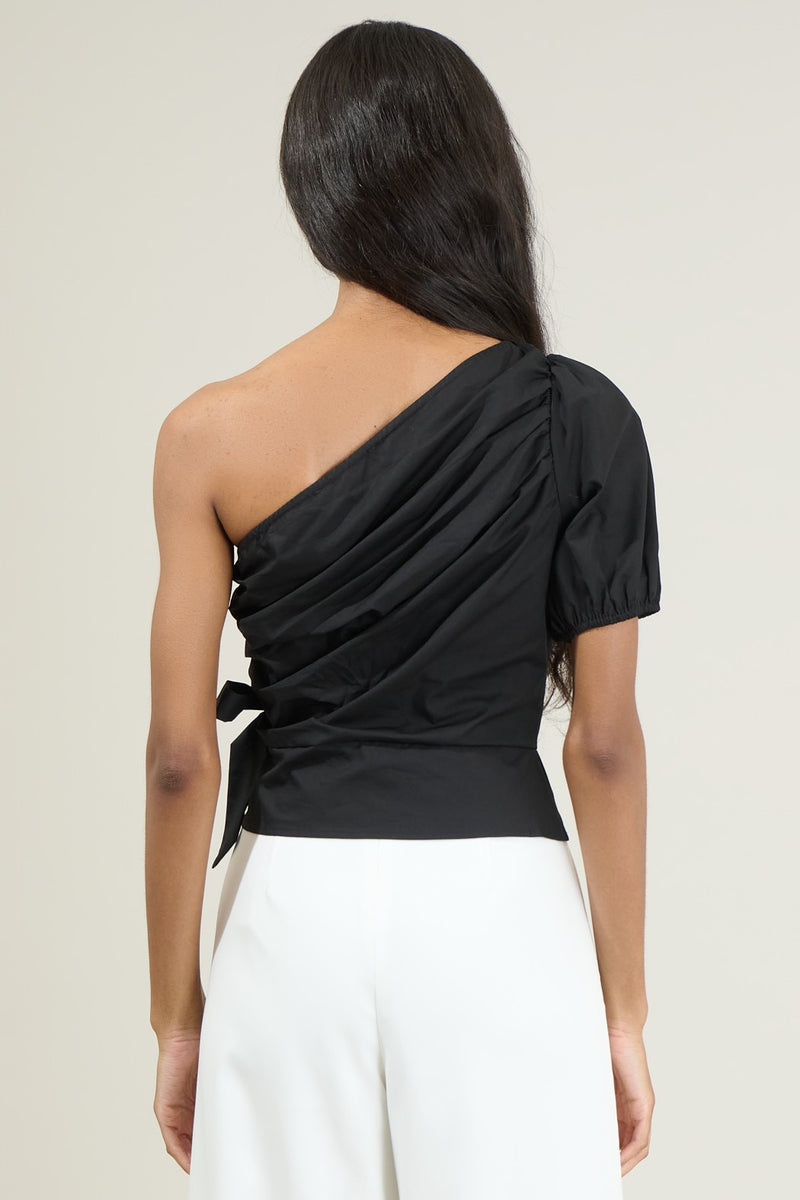 VERDUSA ONE SHOULDER PLEATED TOP - BLACK