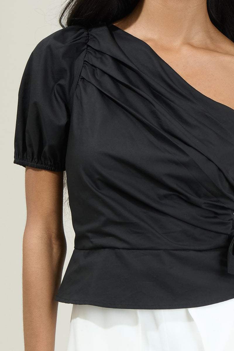 VERDUSA ONE SHOULDER PLEATED TOP - BLACK