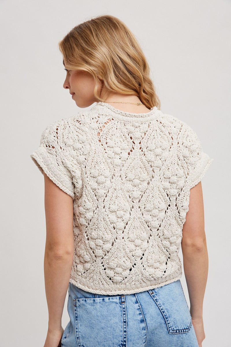 KNIT SHORT SLEEVE SWEATER - NATURAL