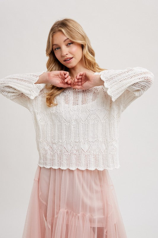 OPEN KNIT V-NECK SWEATER - IVORY