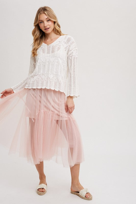 OPEN KNIT V-NECK SWEATER - IVORY