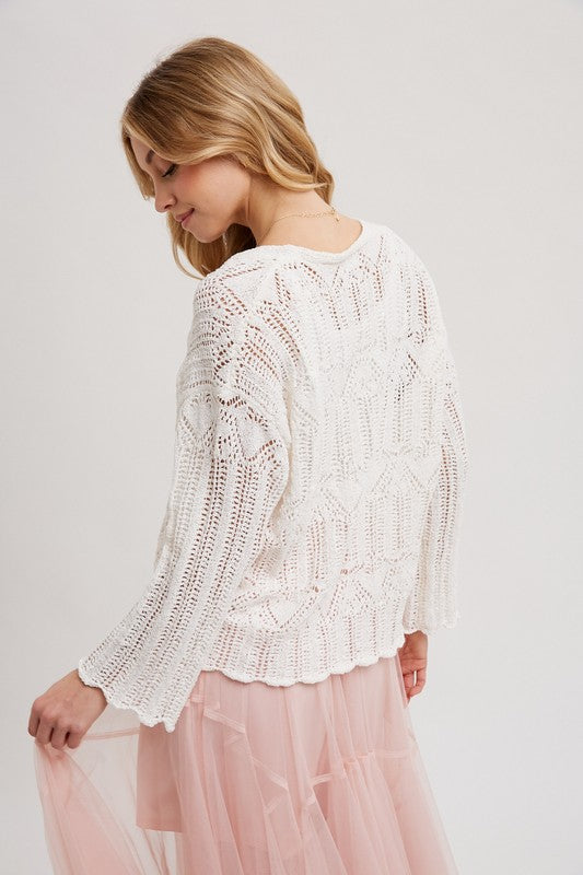 OPEN KNIT V-NECK SWEATER - IVORY