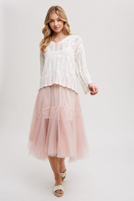 OPEN KNIT V-NECK SWEATER - IVORY