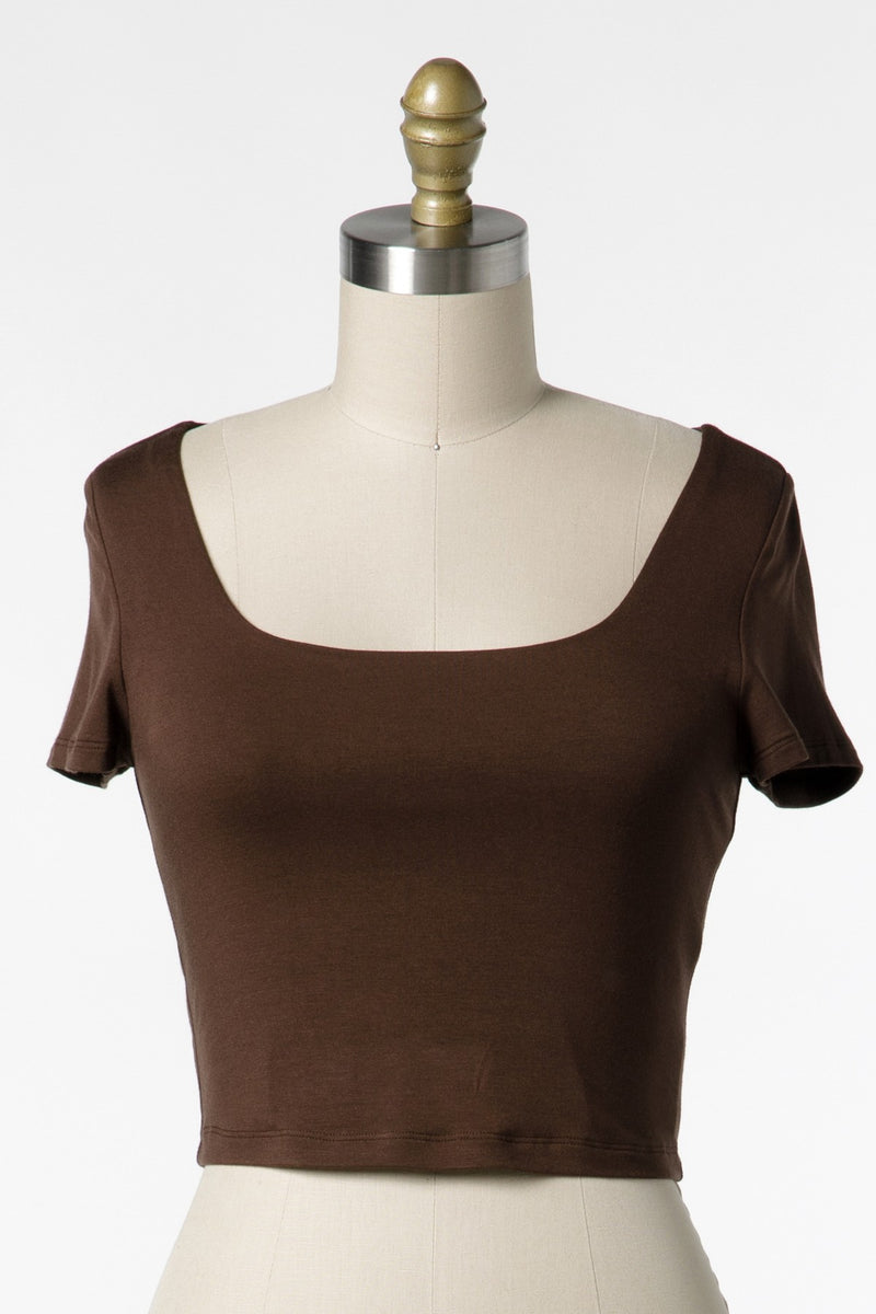 DOUBLE LAYER SQUARE NECK CROP TOP -  LIGHT BROWN