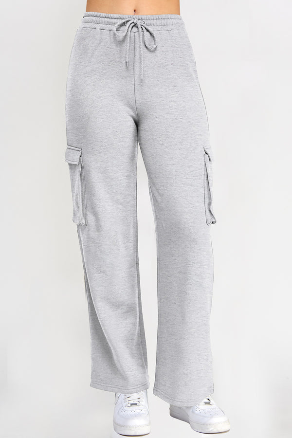 FLEECE CARGO STRAIGHT LEG JOGGER - ICE GREY