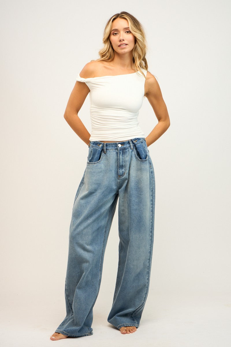 ASYMMETRIC ONE SHOULDER RUCHED TOP - WHITE