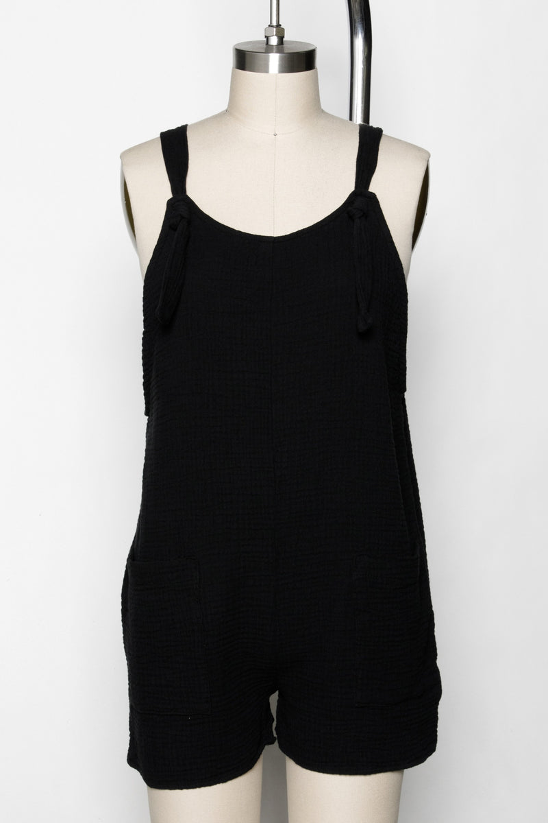 DOUBLE GAUZE RELAXED FIT ROMPER - BLACK