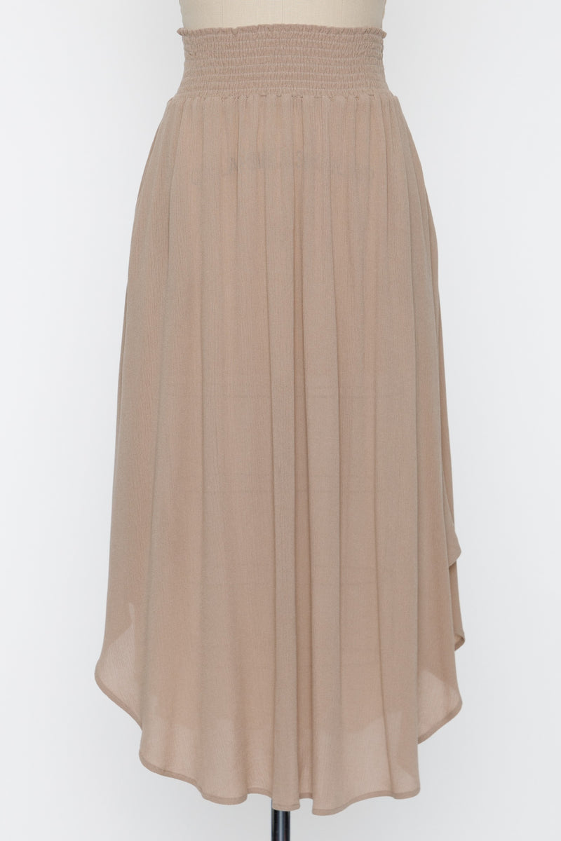 SMOCKED WAIST MAXI SKIRT -  NEW SAND