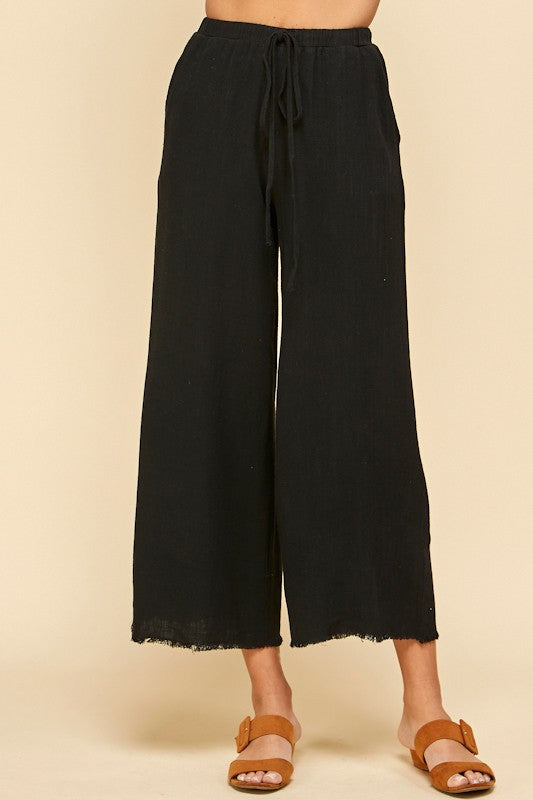 RAW EDGE LINEN PANTS - BLACK