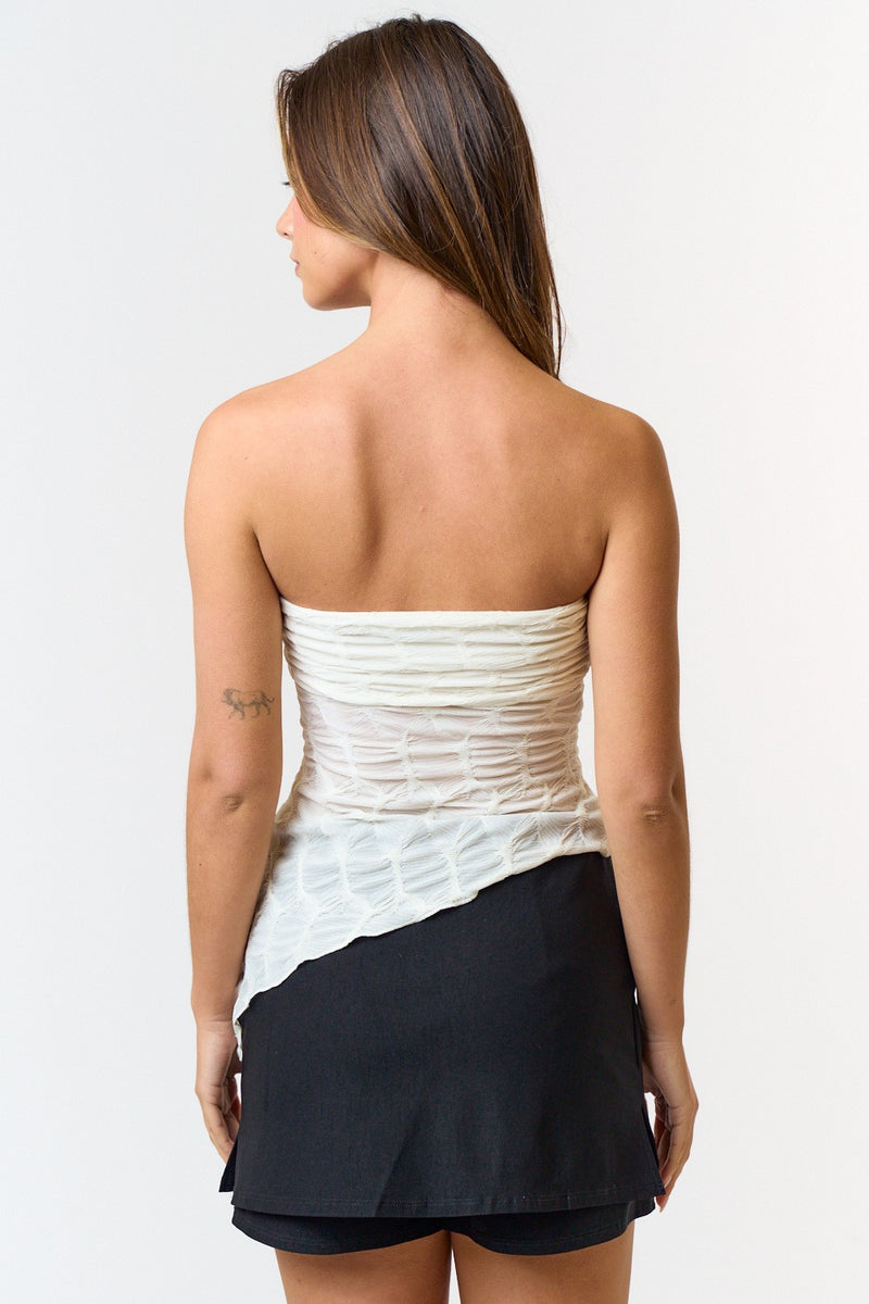 TEXTURED ASYMMETRICAL TUBE TOP - MARSHMALLOW