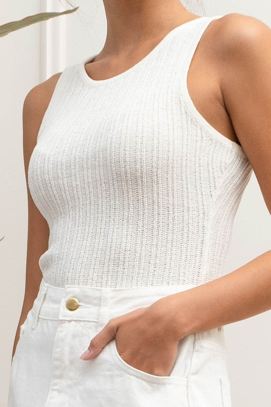 SLEEVELESS RIBBED SWEATER TANK - IVORY