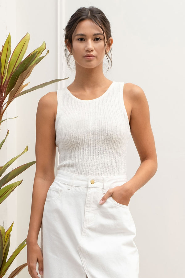 SLEEVELESS RIBBED SWEATER TANK - IVORY