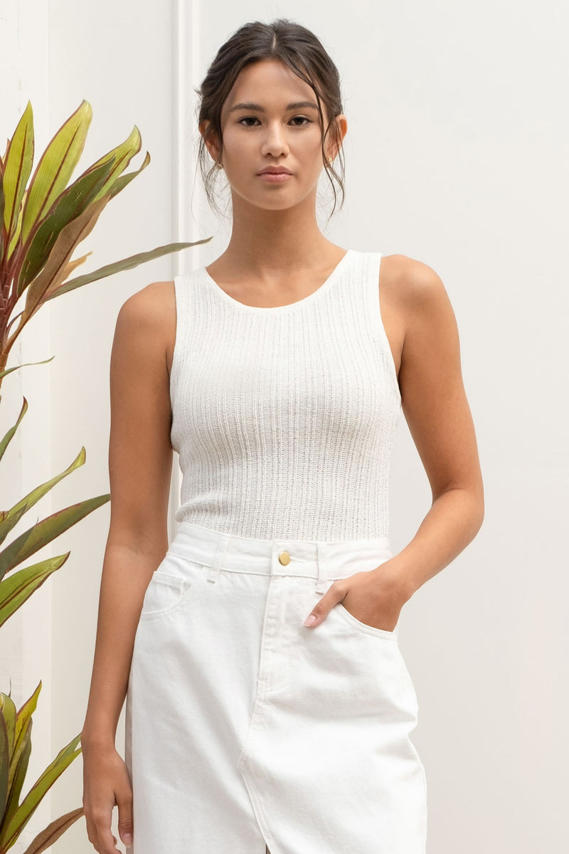 SLEEVELESS RIBBED SWEATER TANK - IVORY
