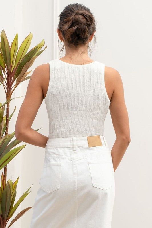 SLEEVELESS RIBBED SWEATER TANK - IVORY