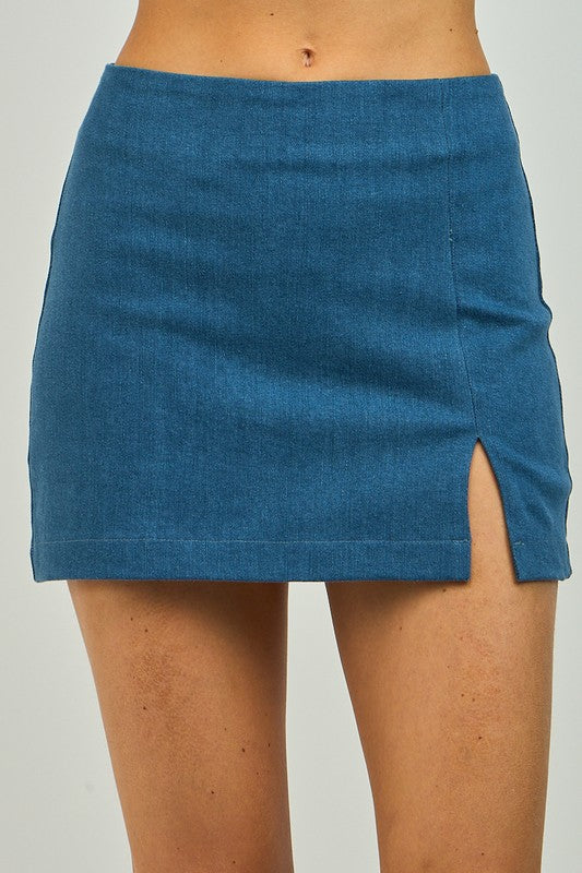 DENIM SLIM FIT MINI SKIRT - DENIM