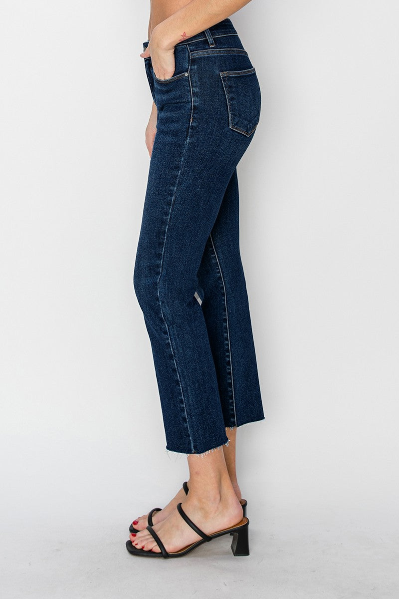 MID RISE ANKLE STRAIGHT JEANS -  DARK WASH