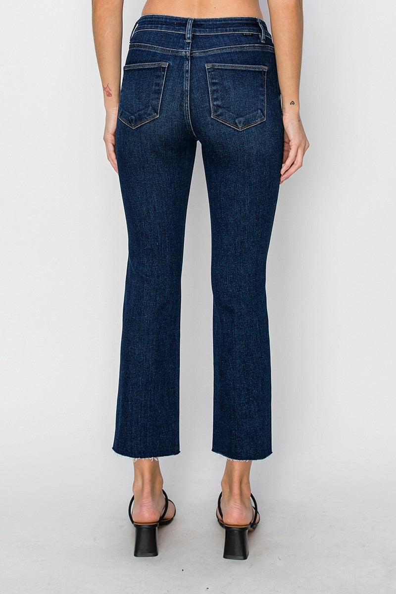 MID RISE ANKLE STRAIGHT JEANS -  DARK WASH
