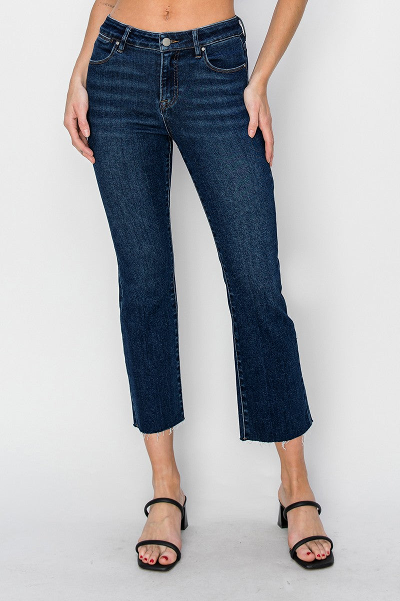 MID RISE ANKLE STRAIGHT JEANS -  DARK WASH