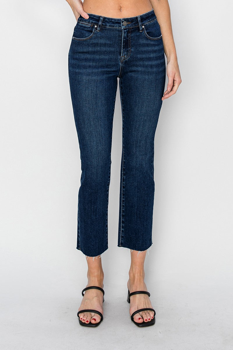MID RISE ANKLE STRAIGHT JEANS -  DARK WASH