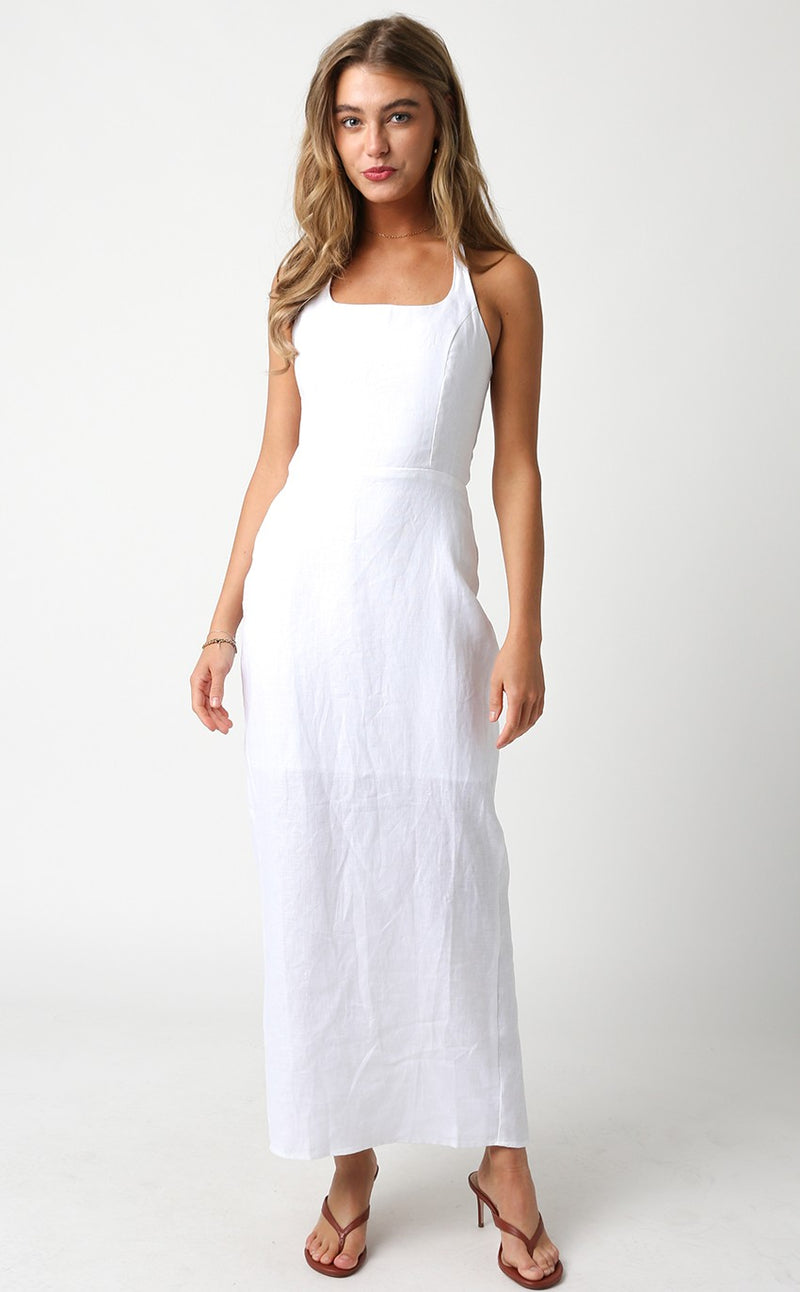 WILLOW LINEN MIDI DRESS - WHITE