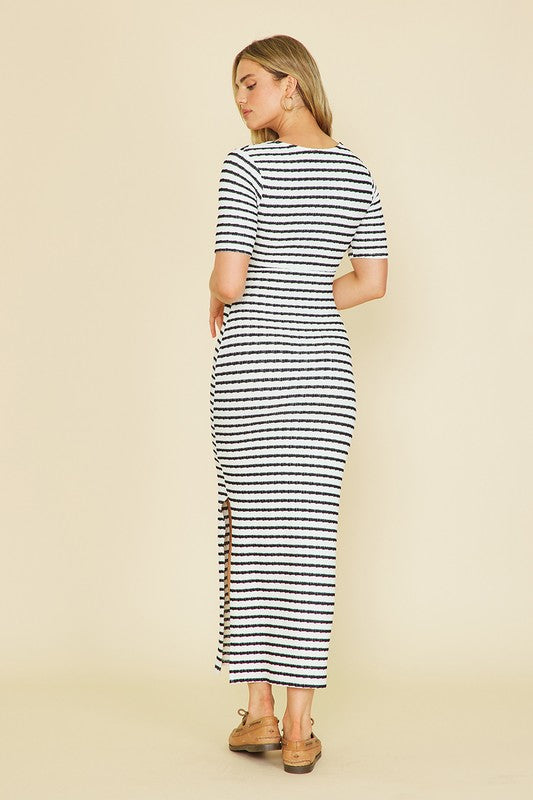 STRIPED KNIT MAXI DRESS - IVORY/BLACK