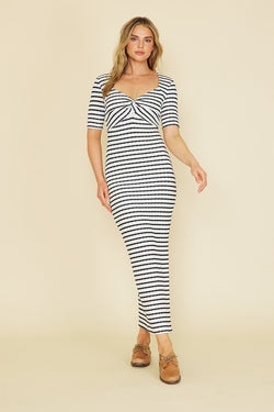 STRIPED KNIT MAXI DRESS - IVORY/BLACK
