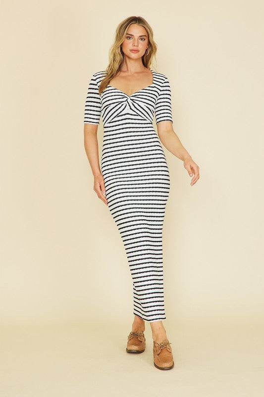 STRIPED KNIT MAXI DRESS - IVORY/BLACK