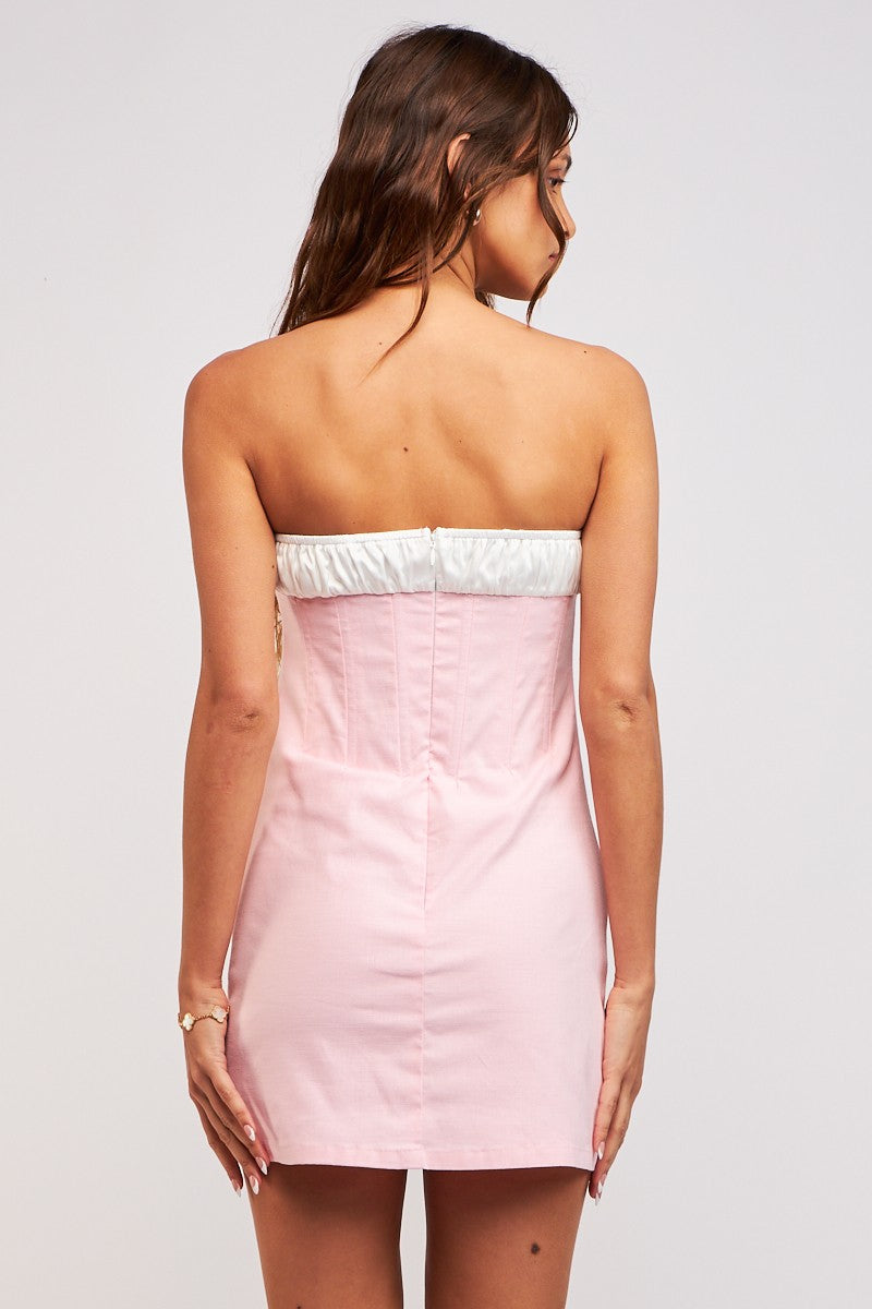 RUCHED STRAPLESS MINI DRESS - BABY PINK