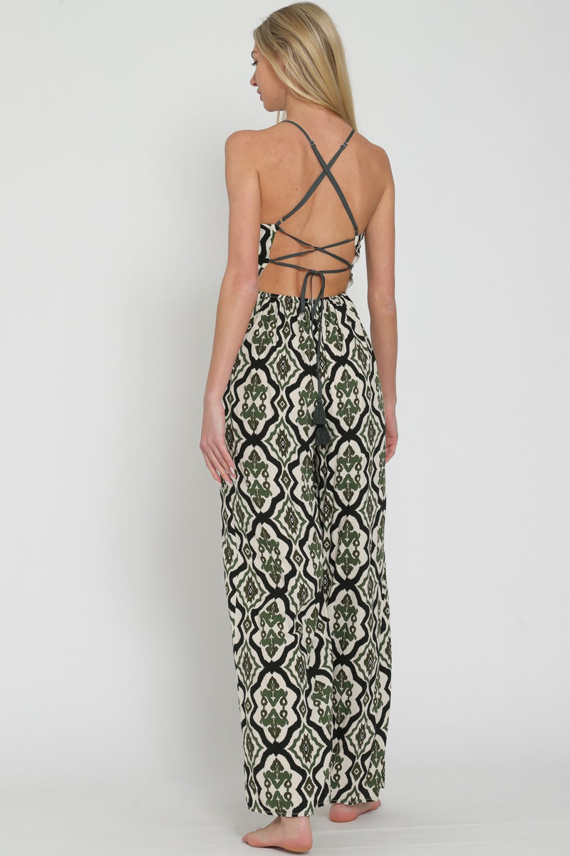 TIE BACK JUMPSUIT - TAUPE/OLIVE GREEN